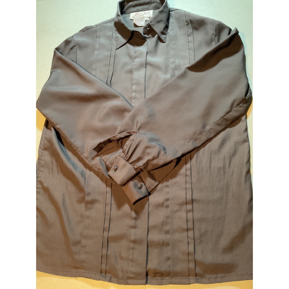 Laura Scott Womens Button Down Shirt Gray Long Sleeve Pintuck Collar‎ Size 10